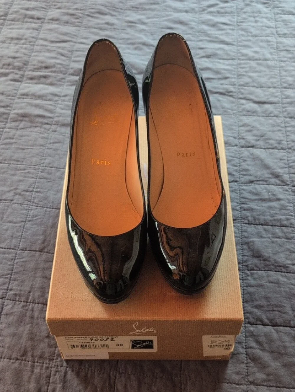 Christian Louboutin Black Patent Leather Round-Toe Pumps